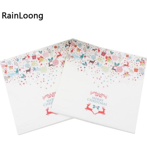 [RainLoong] White Merry Christmas Napkins Festive & Party Tissue Paper Napkins Decoration Servilleta 33*33cm 1 pack