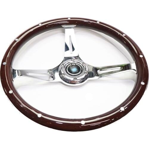 Universal 15 inch car steering wheel classic solid wood silver spokes modified racing steering with base adapter qiuck release