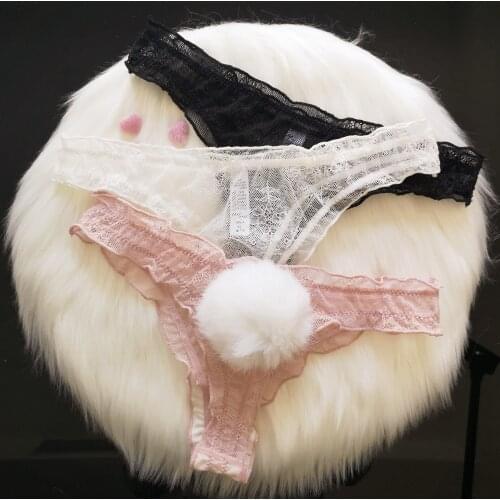 Sexy Lace G-String Thong Panty Underwear Breathable Transparent Seamless Soft Cute Rabbit Tail Panties Women Lingerie Underpants