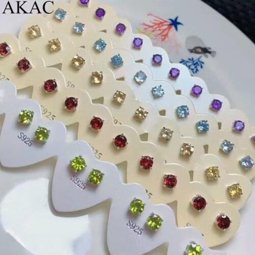 2pairs/set AKAC natural amethyst/citrine/topaz/peridot/red garnet simple design women stud earring