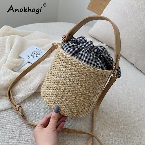 Retro Women Casual Bohemian style Bucket Bag Straw Female Summer Shoulder Bags ML120