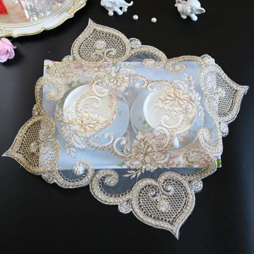 Modern lace sequin embroidery place table mat cloth pad cup mug drink doilies dining tea coaster wedding placemat kitchen