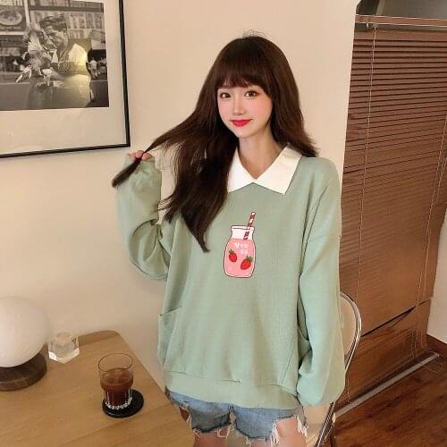 Women Sweet Cute Hoodies Harajuku Kawaii Sweatshirt Women Pink Pullover Cotton Autumn New Candy Jumper Lady Moletom Feminino