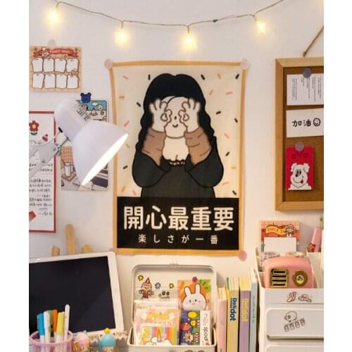 Girl dormitory rental bed wall decoration simple and beautiful shading defects lovely color pattern text hanging cloth J06