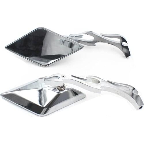 Universal Motorcycle Mirrors Diamond Flame Stem Rearview Side Mirrors For Harley Honda Kawasaki Suzuki Yamaha Touring Custom