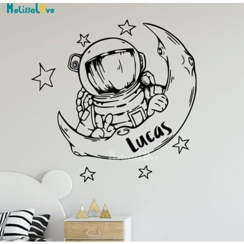 Custom Name Space Decal Personalized Spaceman Baby Boy Room Nursery Vinyl Decor Removable Wall Sticker BD513