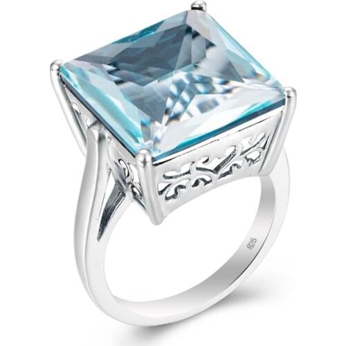 Szjinao Blue Topaz Gemstone Rings for Women Genuine 925 Sterling Silver Aquamarine Ring Romantic Wedding Engagement Fine Jewelry