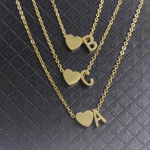 Gold Stainless Steel 316L Initial Necklace Women Chain Choker DIY Heart Letter Necklace for Woman Custom Name Jewelry Wholesale