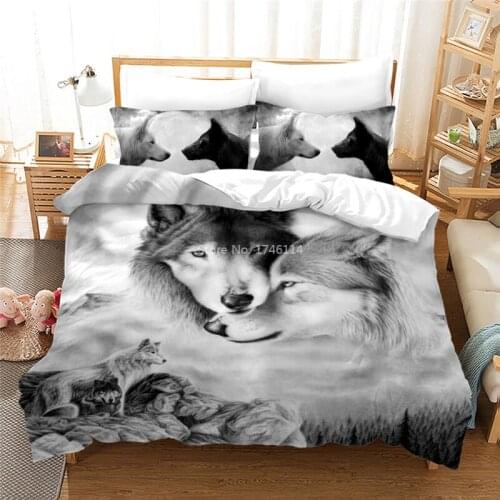 3D Lovers Wolf Printed Bedding Set Soft 2/3pcs Duvet Cover with Pillowcase Set Bed Linen Home Textile for Couple Lovers Adults