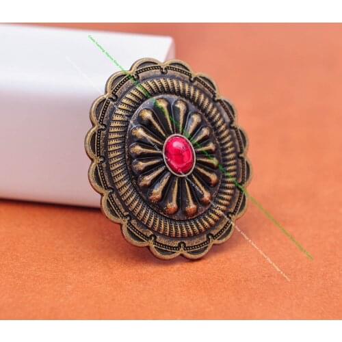 6pc 44*38mm Tribal Indian Flower Carved Southeast Red Turquoise Leathercraft Luggage bag Wallet Case Belt Decor Concho Screwback