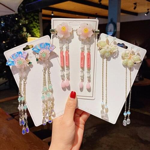 Ancient Costume Girls Bow Hair Accessories Antique Baby Side Clip Little Princess Hanfu with Headdress Step Shake Ribbons Tasse