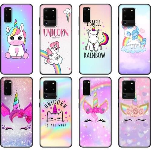 Black tpu Case For Samsung galaxy S20 /S20 PLUS/S20 ultra/S20+ /S20FE back cover Rainbow Unicorn