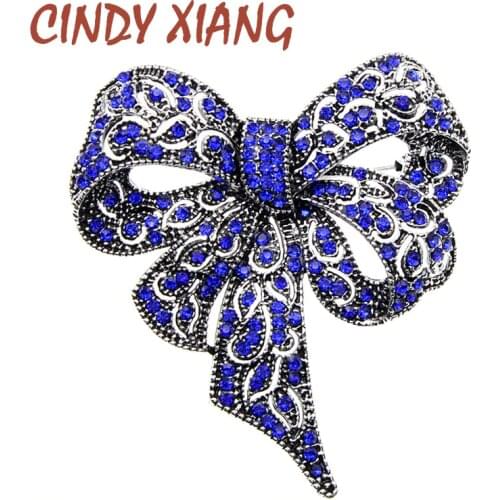 CINDY XIANG Black Color Rhinestone Bow Brooches for Women Large Bowknot Brooch Pin Vintage Fashion Jewelry Winter Accessories