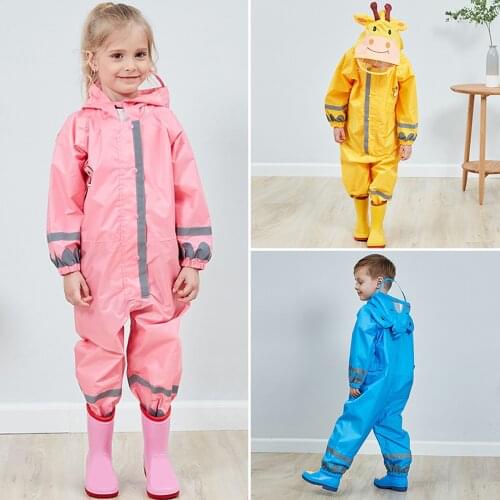 3-10Years Kids Cartoon Raincoat Outdoor Waterproof Jumpsuit One Piece Rainwear Coat Multicolor Unisex Children frog Giraffe Coat