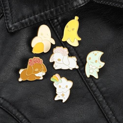 Banana And Dog Enamel Badges Fashion Lapel Pins Anime Brooches For Women Cartoons Hijab Pin Decorative Badges Brooch For Clothes