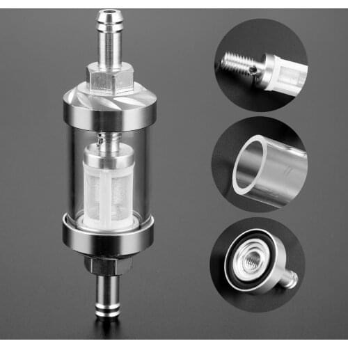 8mm 5/16" Motorcycle Gas Fuel Oil Filter CNC Aluminium Alloy Connector Oil Gas Fuel Filter Motocross Gasoline Black Sliver