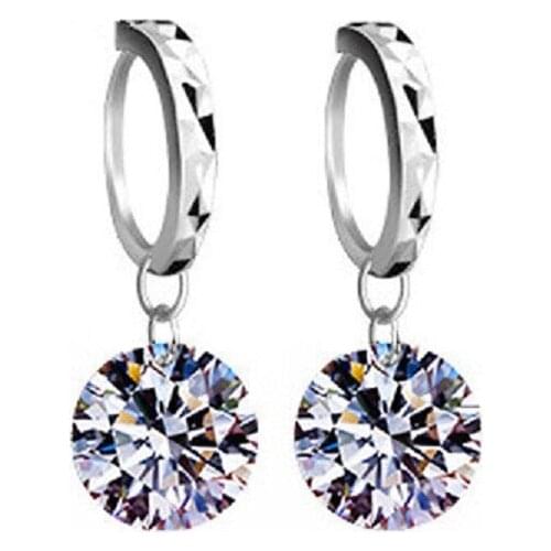 Classic Girl Ladies Gift Jewelry Silver Plated and Shiny 5A Cubic Zirconia Hanging Hugo Earrings Charm Women Wedding Earrings