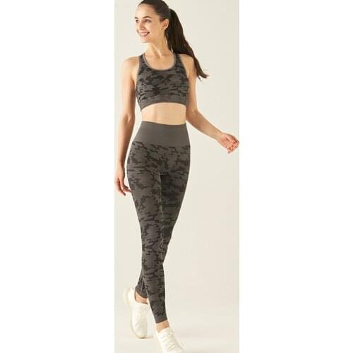 2Pcs Camouflage Sports Suit Seamless Yoga Set Women Workout Sportswear Gym Clothing Fitness Bra Legging Sportsuit Underwear set