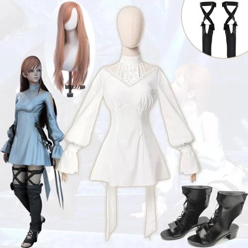 FINAL FANTASY XIV FF14 Ryne cosplay Minfilia costume Cute Lace Dress FF14 Ryne Wig Crossroads Final Fantasy XIV Cosplay Wig