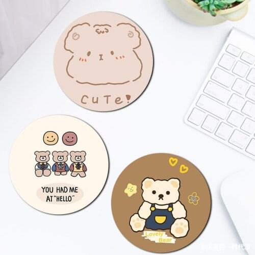Kawaii Cute Bear Rabbit Circular Mouse Pad Cartoon Simple Style Ins Thickening of Round Shape Computer Keyboard Pad Mouse Mat