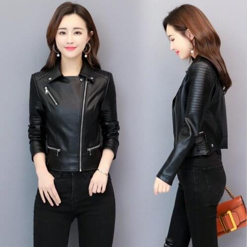 Plus Size Leather Jacket Women Clothes New 2021 Womens Leather Clothing Short Slim Motorcycle Female Leather Coat PU Black
