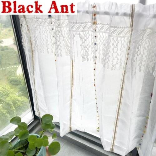 Colorful Striped Short Curtains For Living Room Kitchen Voile Sheer Fabric Tassel Cafe Cabinet Bay Window Blinds DrapesDL-WP263A