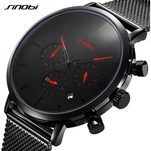 SINOBI 2020 Mens Watches Top Brand Luxury Men Business Quartz Wristwatch Man Sport Slim Mesh Steel Watches Relogio Masculino