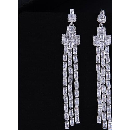 LARRAURI 2019 Luxury Clear Cubic Zirconia Crystal Drop Earrings for Women New Fashion Jewelry Long Chain Tassel Earrings