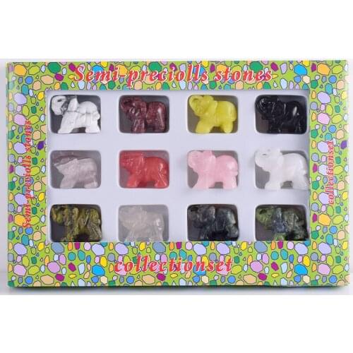 12 pieces/box 1.5 inch mixed Turtle angel elephant dog Figurine craft mineral crystal stone Mini Animal Statue for home Decor