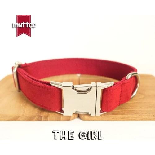 MUTTCO retailing self-design dog collar THE GIRL handmade red collar poly satin and nylon 5sizes red dog collar and leash UDC020