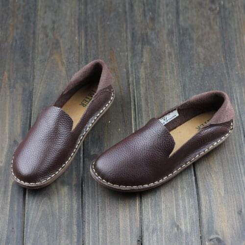 Girl Flat Shoes Hand-sewed Genuine Lether Coffee Step in Loafers Ladies Moccasin Shoes Driving shoes