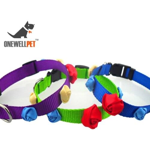 Onewellpet Brand Nylon Collar With Flowers And Plastic Buckle Three Colors To Selected For Chihuahua And Other Small Pet Dogs