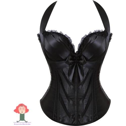 2021NewSexy Lace up Satin Corset With Cup Lingerie Zipper Side Overbust Corsets and Bustiers Party BowHalterCorsetPlusSize S-2XL