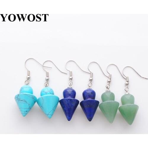 New Arrivals Dangle Hanging Earrings For Female Jewelry Natural Stone Beads Mushroom Shape Lapis Lazuli Turquoises Opal QBR333