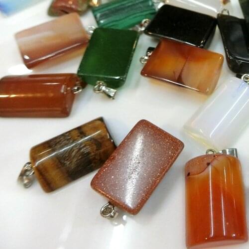 Wholesale 24pcs/lot Assorted Natural Stone Flat bottom curved surface Cylinder Pendants Charms For DIY Jewelry free shipping