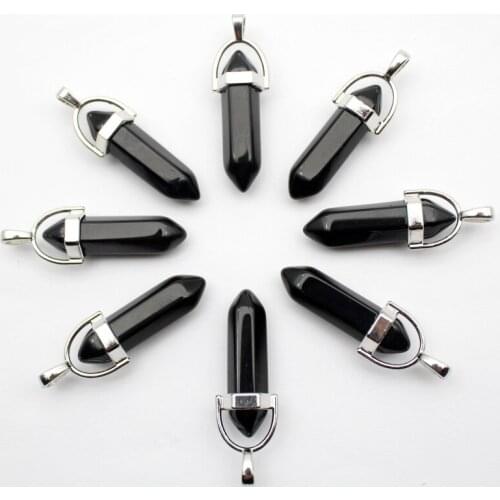 Wholesale 24pcs Natural opal stone black agates whaite crystal sodalite Turquoises Hexagonal Column Pendant DIY Jewelry making