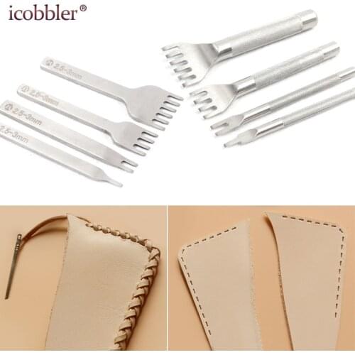 Profession Leather Flat Chisel Set Tool for Weaving Hole Punches Stitching DIY LeatherCraft Lacing 2.5/3mm Prong Strong Steel