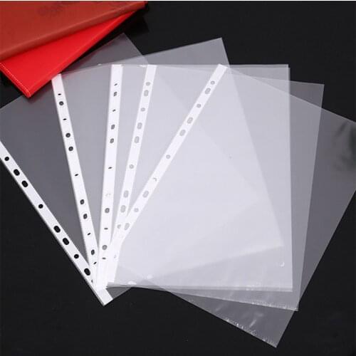 100pcs A4 Clear Plastic Punched Pockets Folders Filing Wallets Sleeves Untral Thin 11Holes Loose Leaf Documents Sheet Protectors