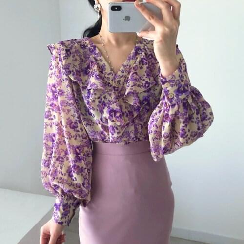 Py1153 Cheap wholesale 2021 spring summer autumn new fashion casual chiffon women shirt woman female OL flower shirt women