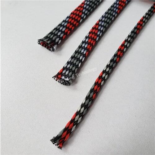 PET Cable Sleeves 4mm/8mm/12mm Red gray PP Cotton yarn elasticity Braid Wire snakeskin protect Nylon mesh signal cable sets