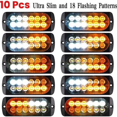 10PCS Car Signal Light Emergency 12 LED Amber White Strobe Light Tow Truck Flashing 12V-24V Amber Car SUV Truck LED Lamps