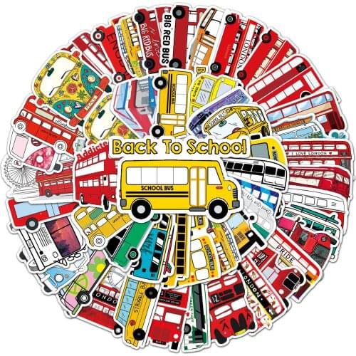 10/50PCS Engineering Vehicle Car Sticker Cute Bus Truck Motorcycle Stickers for Kids Toy Travel Trolley Laptop Skateboard Suit