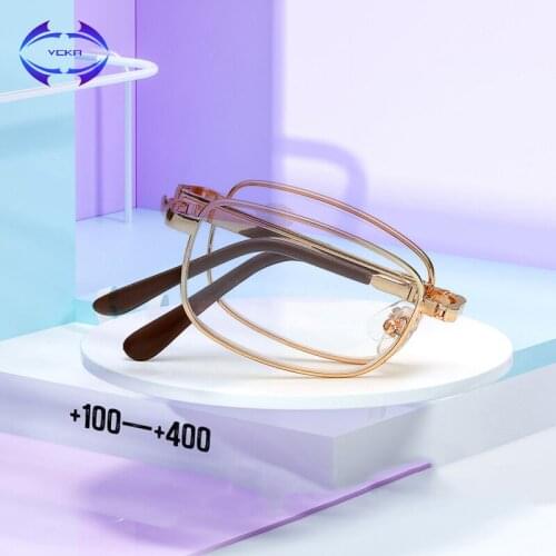 VCKA Mens Business Folding Reading Glasses Women Golden High Grade Square Presbyopia Hyperopia Eyewear With Box +1.0 to+4.0
