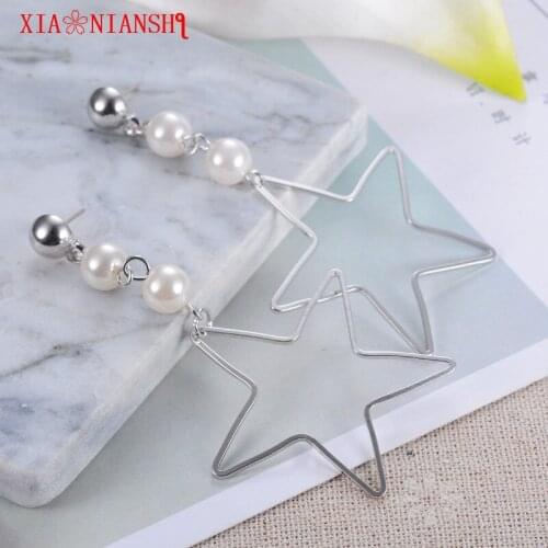 XIAONIANSHI New Charming Five-pointed Star Earrings Drop White Pearl Earrings Simple Star Pendant Jewelry Accessories For Women