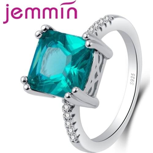 New Arrival Fashion Lady Big Green Square White CZ Stone 925 Sterling Silver Round Ring Jewelry Women Wedding Party