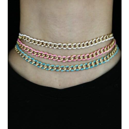 High QualityTrendy Multi Color Enamel Cuban Chocker Necklace Hiphop Neon Red Green Yellow Chain Punk party Jewelry for Women