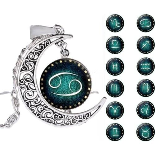 Women Horoscope Silver Color Pendant Necklace Aries Leo 12 Constellations Jewelry Kids Christmas Gifts Moon Necklace Accessories
