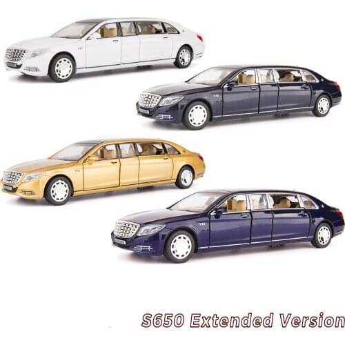 1:32 toy car Benzs Maybachs s650 alloy car model 6 open door extended version simulation car model sound and light pull back car