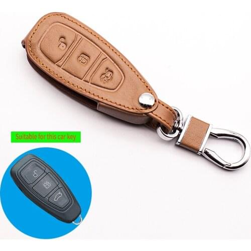 100% leather key cover for Ford Focus key mk3 mk4 Ranger Edge Mondeo Kuga 3 button dust collector keys car keys accessories