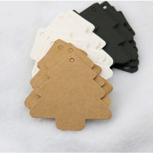100Pcs Christmas Tree Kraft Paper Tags For Gift Hang Tag With Tree For Handwork Swing Tag For Jewelry Wish Card Hand Made Label